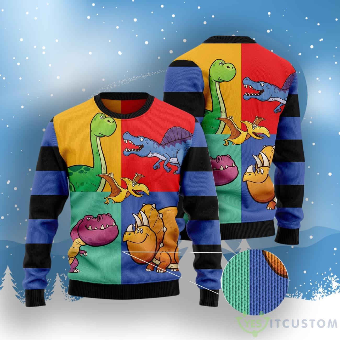Dinosaur Color Ugly Christmas Sweater 3 Dinosaur Color Ugly Christmas Sweater Product Photo 3