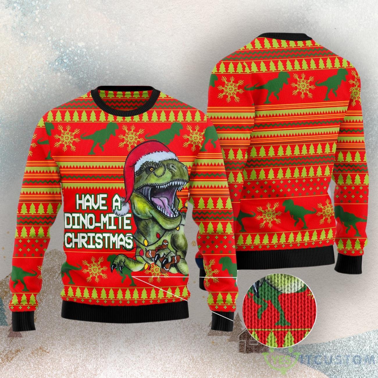 Dinosaur Funny Ugly Christmas Sweater 3 Dinosaur Funny Ugly Christmas Sweater Product Photo 3