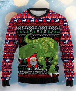 Dinosaur Santa Print Crew Neck Christmas Ugly Sweater Product Photo 1