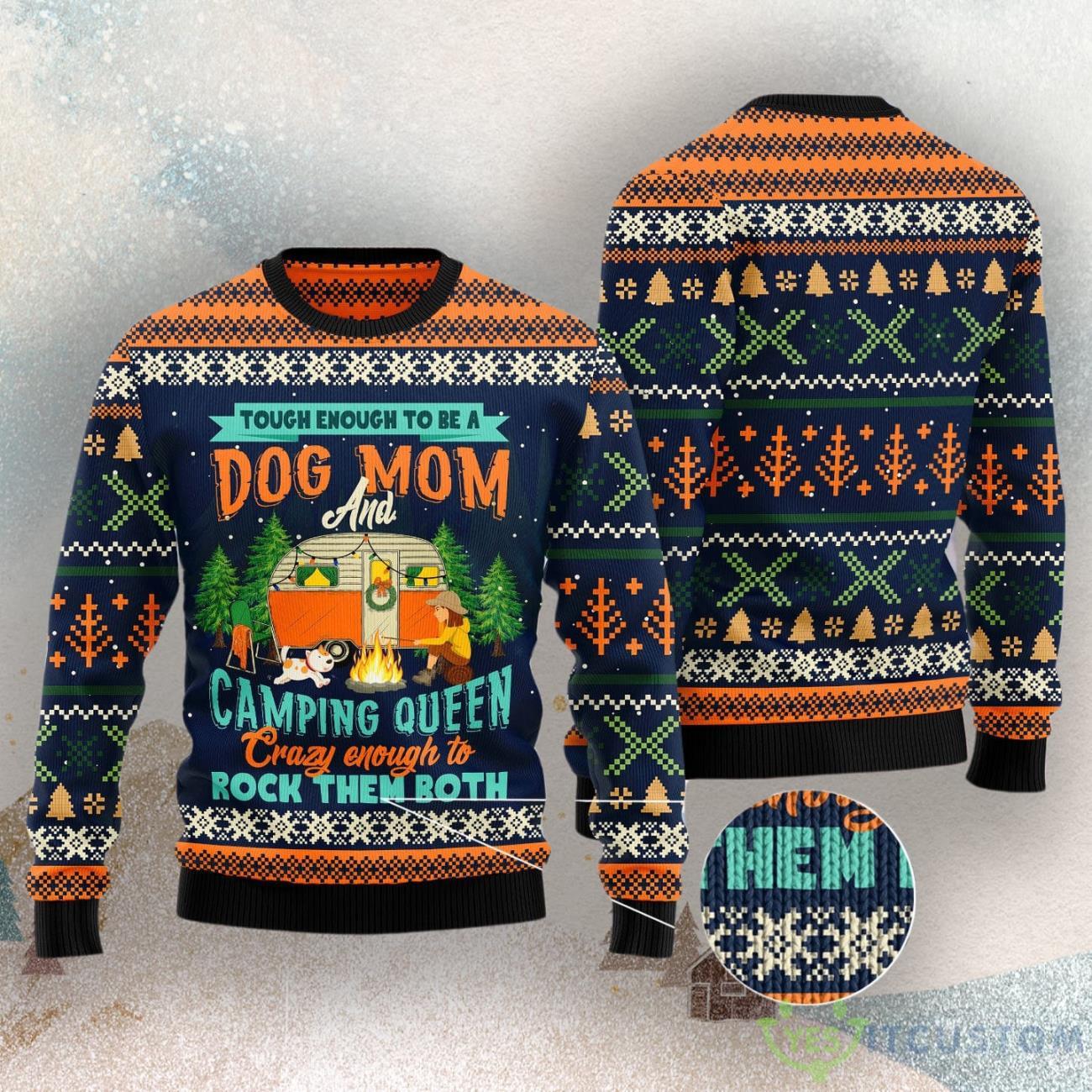 Dog Mom Camping Ugly Christmas Sweater 3 Dog Mom Camping Ugly Christmas Sweater Product Photo 3