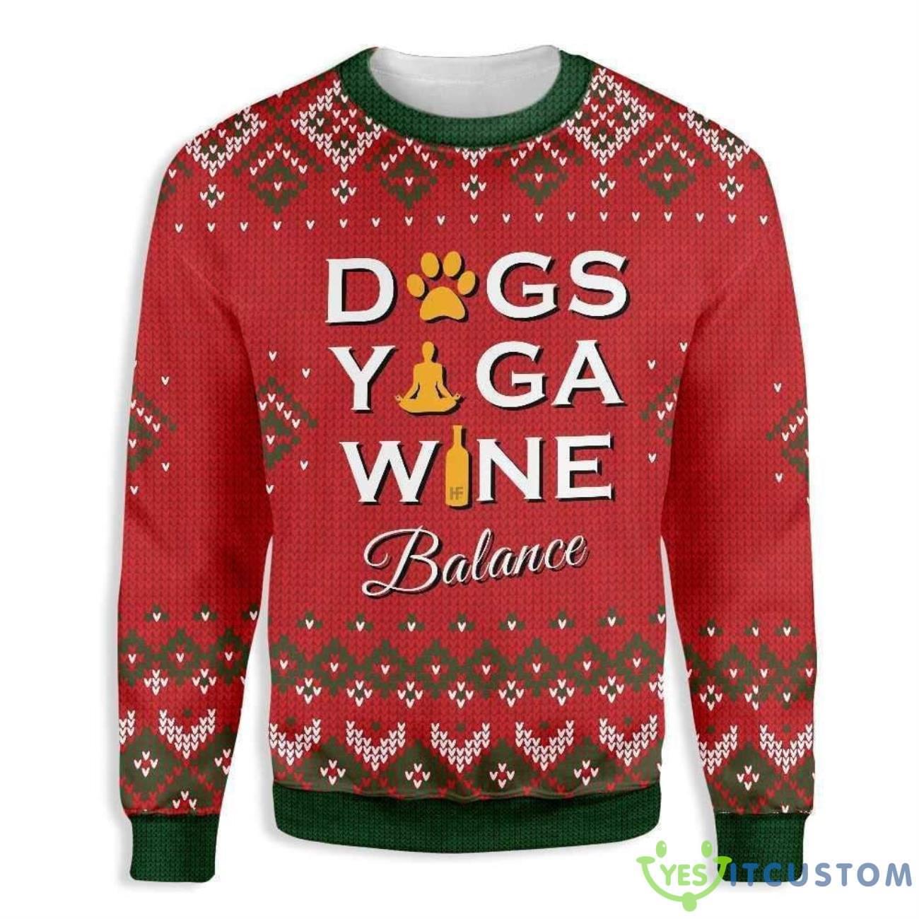Dogs Yoga Wine Ugly Christmas Sweater For Everyone 5 Dogs Yoga Wine Ugly Christmas Sweater For Everyone Product Photo 1