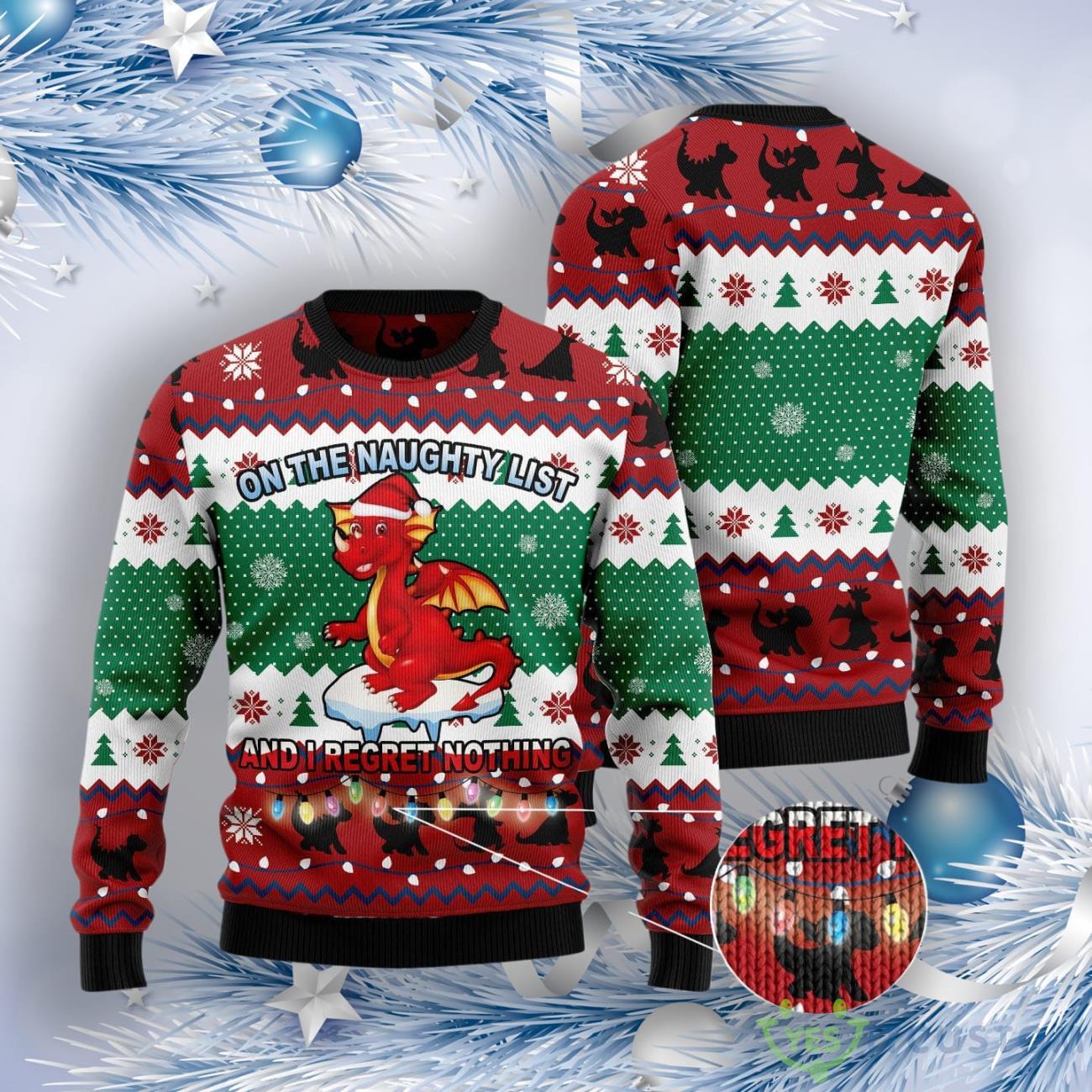Dragon Christmas List Ugly Christmas Sweater 3 Dragon Christmas List Ugly Christmas Sweater Product Photo 3