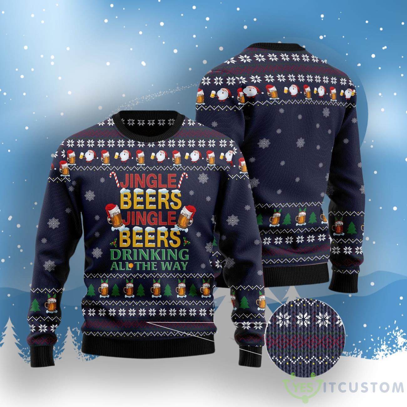 Drinking Beer All The Way Ugly Christmas Sweater 3 Drinking Beer All The Way Ugly Christmas Sweater Product Photo 3