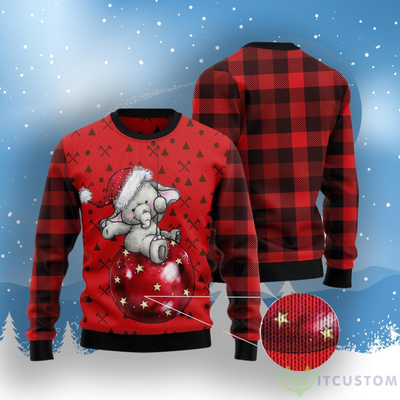 Elephant Cute Red Pattern Ugly Christmas Sweater 3 Elephant Cute Red Pattern Ugly Christmas Sweater Product Photo 3