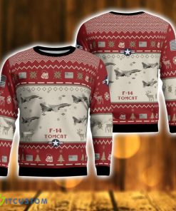 F-14 Tomcat VF-211 Checkmate F14 VF211 NAVAL Aircraft Red Ugly Christmas Sweater Christmas Gift Veteran USA Air Force 3D Sweater Product Photo 1