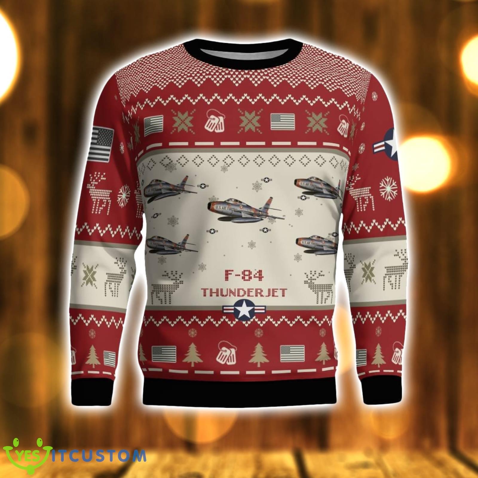 F-84 Thunderjet F84 Aircraft Red Ugly Christmas Sweater Christmas Gift Veteran USA Air Force 3D Sweater 8 F-84 Thunderjet F84 Aircraft Red Ugly Christmas Sweater Christmas Gift Veteran USA Air Force 3D Sweater Product Photo 2