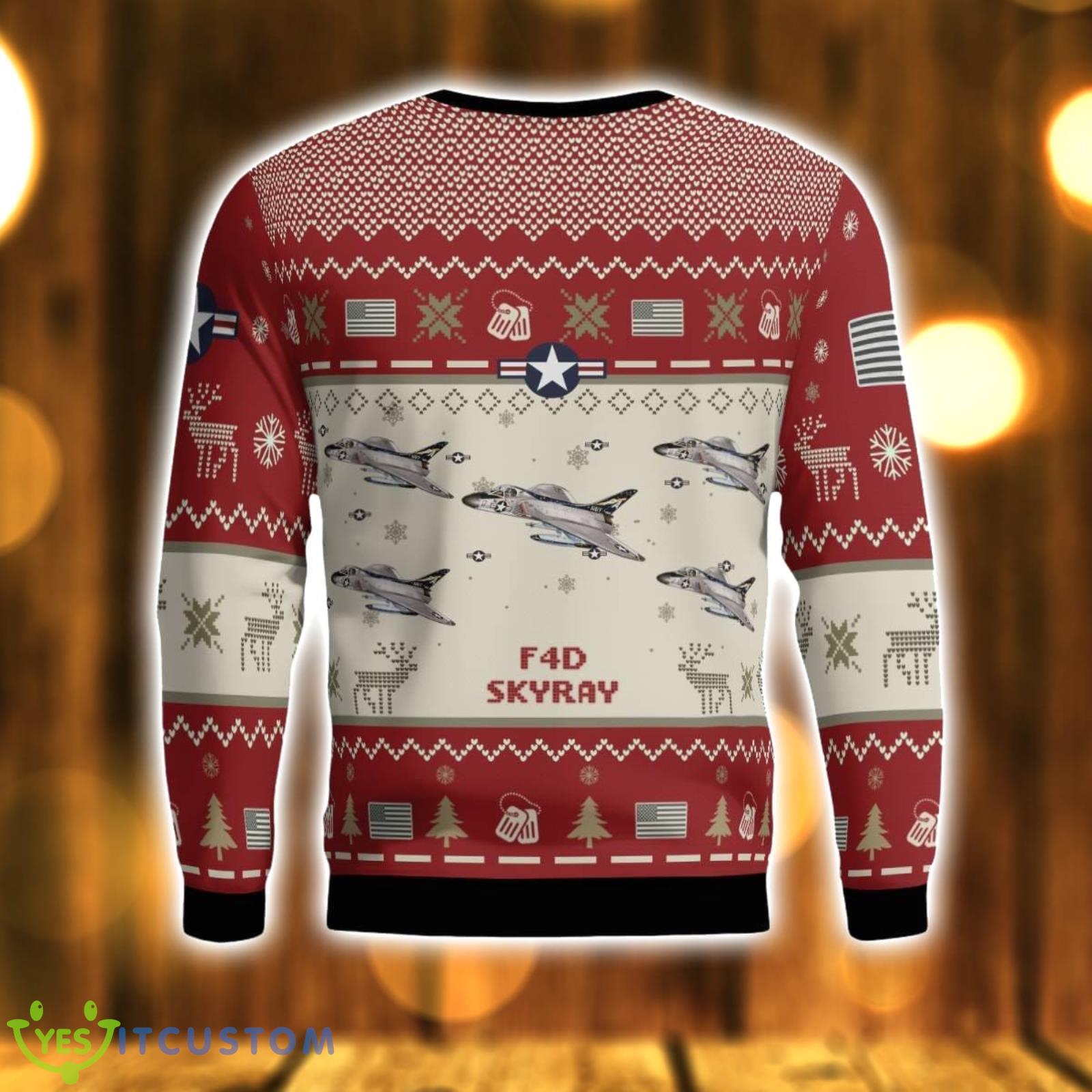 F4D Skyray Aircraft Red Ugly Christmas Sweater Christmas Gift Veteran USA Air Force 3D Sweater 3 F4D Skyray Aircraft Red Ugly Christmas Sweater Christmas Gift Veteran USA Air Force 3D Sweater Product Photo 3