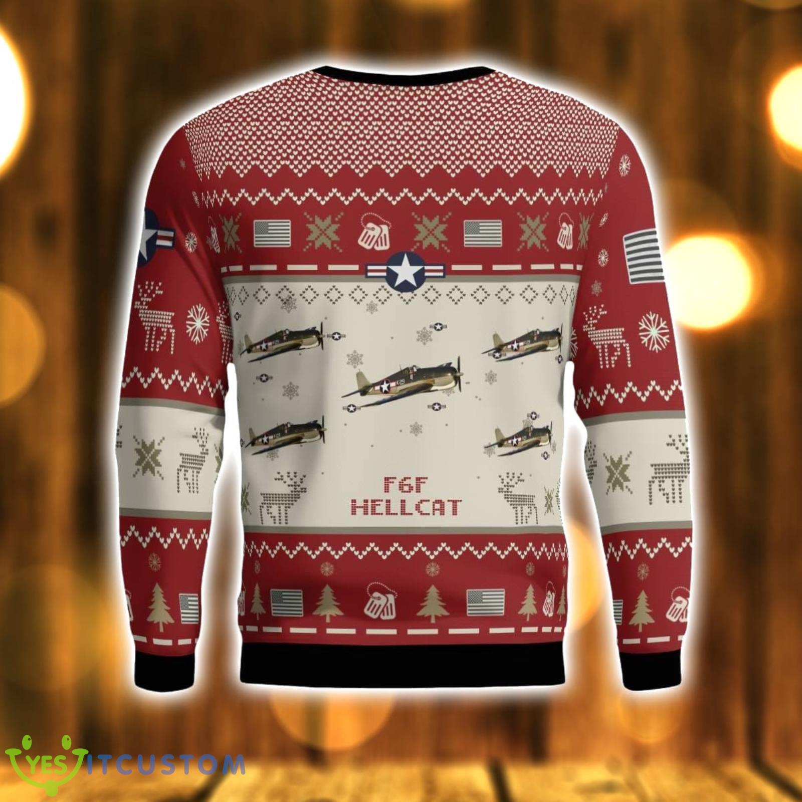 F6F Hellcat Aircraft Red Ugly Christmas Sweater Christmas Gift Veteran USA Air Force 3D Sweater 3 F6F Hellcat Aircraft Red Ugly Christmas Sweater Christmas Gift Veteran USA Air Force 3D Sweater Product Photo 3