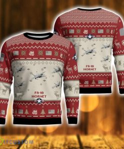 FA-18 Hornet FA18 Aircraft Red Ugly Christmas Sweater Christmas Gift Veteran USA Air Force 3D Sweater Product Photo 1