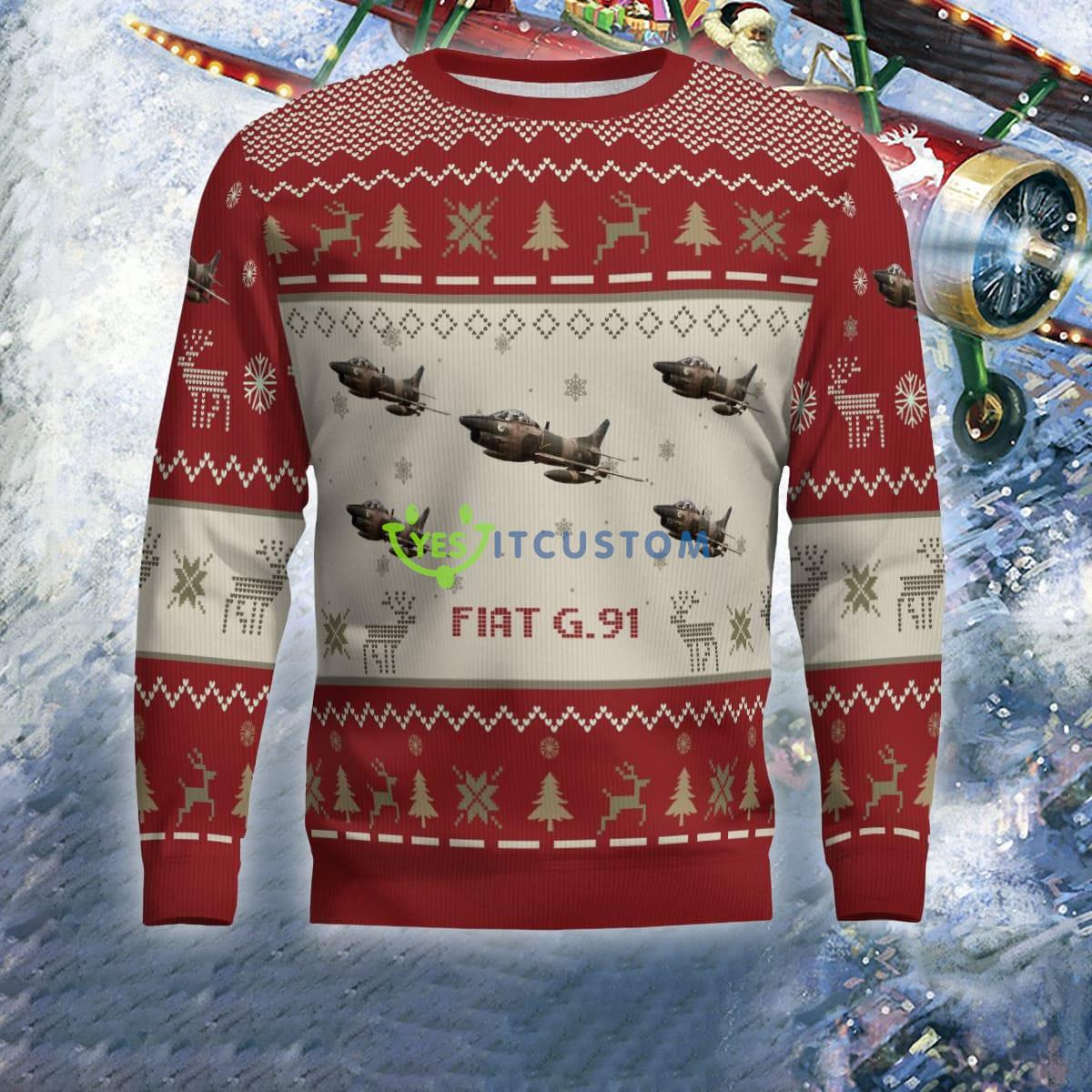 Fiat G.91 Aircraft Red Ugly Christmas Sweater For Veteran 6 Fiat G.91 Aircraft Red Ugly Christmas Sweater For Veteran - Fiat G.91 Aircraft Ugly Christmas Sweater For Men And Women Red Photo 2