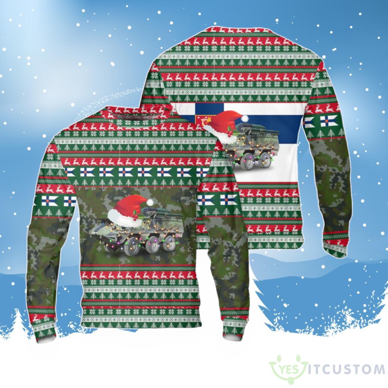 Finnish Army Sisu XA-202 Christmas Sweater Unique 3D Gift For A Festive Christmas 3 Finnish Army Sisu XA-202 Christmas Sweater Unique 3D Gift For A Festive Christmas Product Photo 1