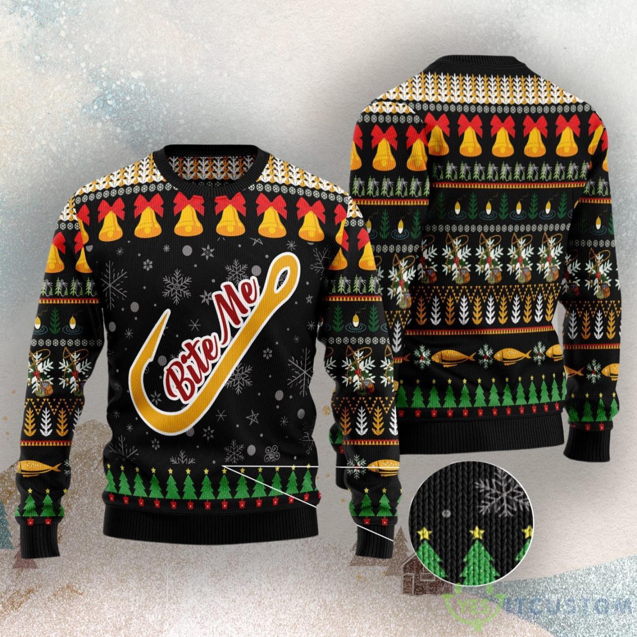 Fishing Bite Me Ugly Christmas Sweater 3 Fishing Bite Me Ugly Christmas Sweater Product Photo 1