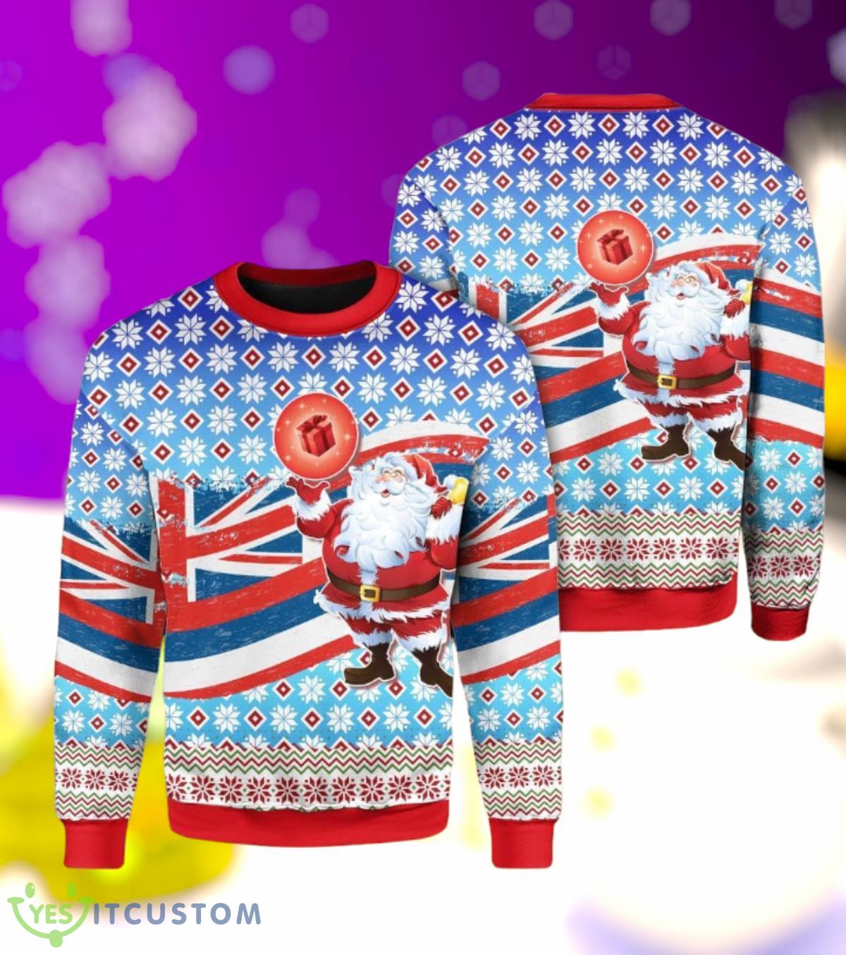 Flag Santa Claus Pattern Ugly Christmas Sweater 3 Flag Santa Claus Pattern Ugly Christmas Sweater Product Photo 1