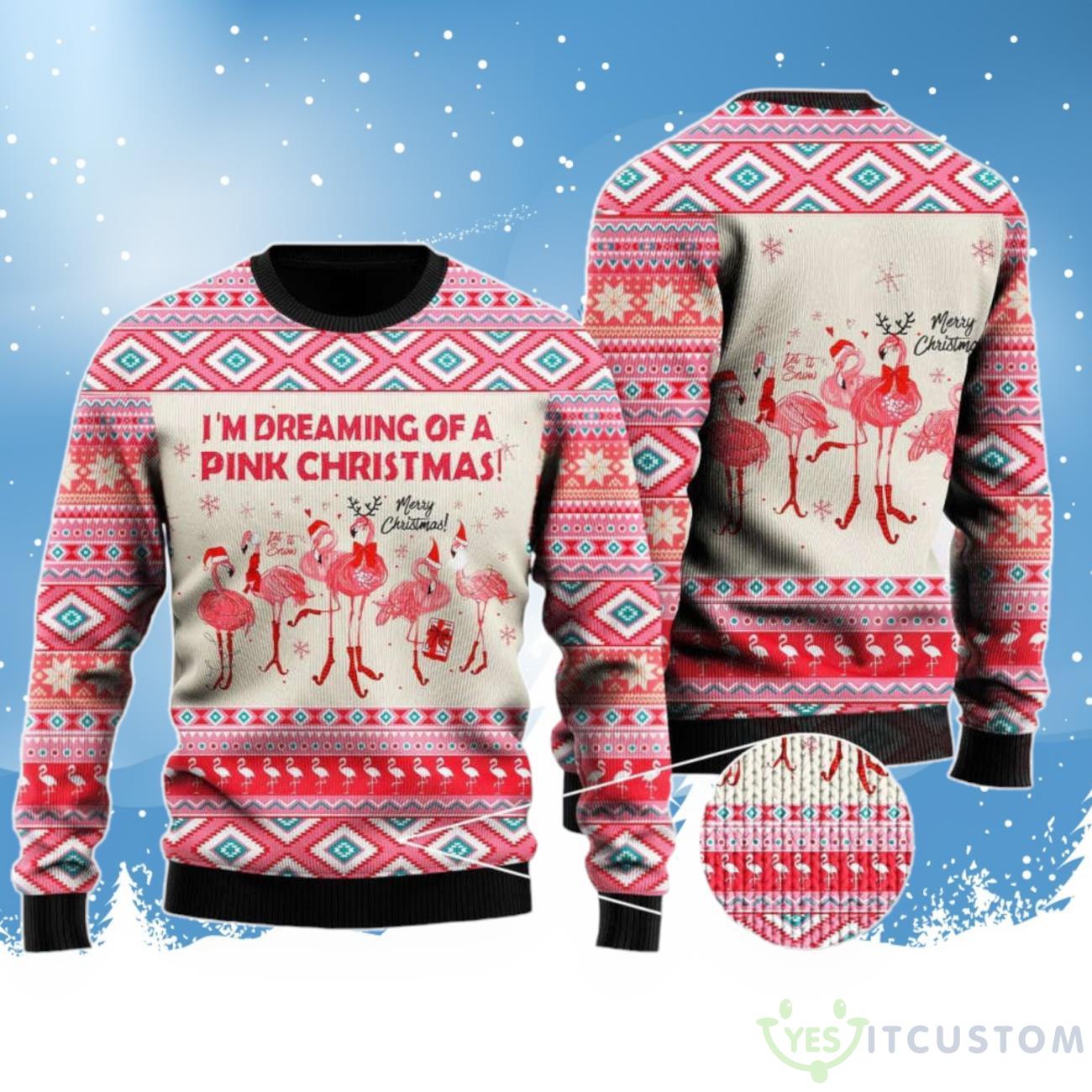 Flamingo Dreaming Of A Pink Christmas Ugly Sweater 3 Flamingo Dreaming Of A Pink Christmas Ugly Sweater Product Photo 1