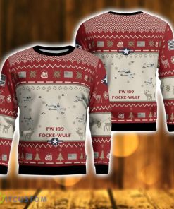 Focke-Wulf Fw 189 Uhu Aircraft Red Ugly Christmas Sweater Christmas Gift Veteran USA Air Force 3D Sweater Product Photo 1