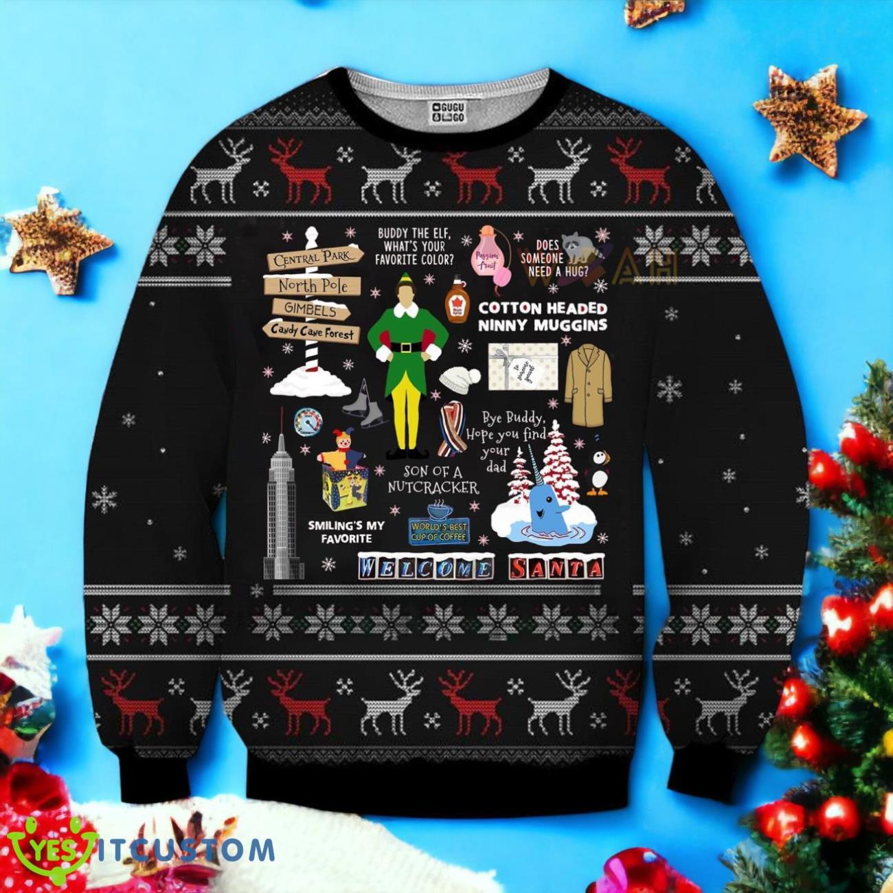 Funny Elf Ugly Christmas 3D Sweater 3 Funny Elf Ugly Christmas 3D Sweater Product Photo 1