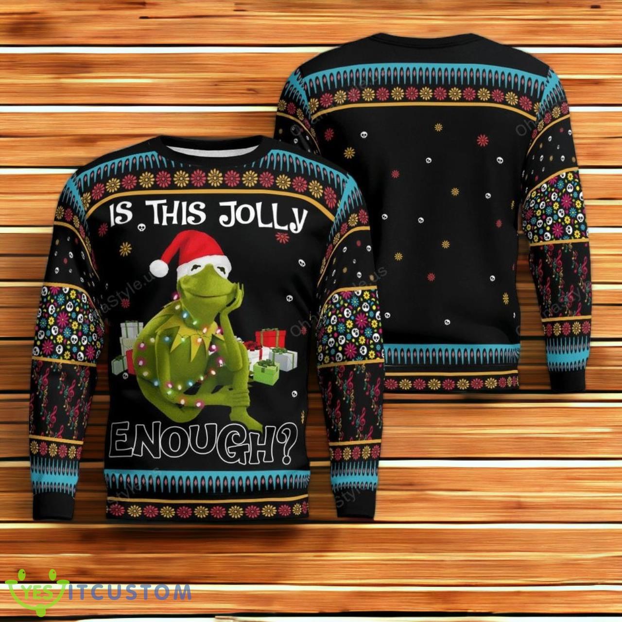 Funny Kermit Frog Is This Jolly Enough Ugly 3D Sweater 3 Funny Kermit Frog Is This Jolly Enough Ugly 3D Sweater Product Photo 1