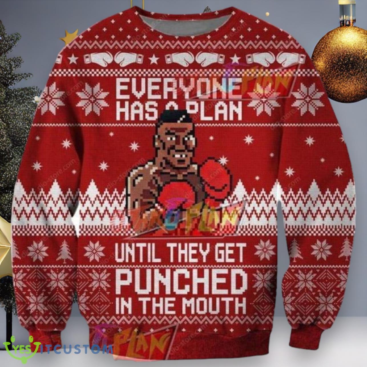 Funny Mike Tyson Knitting Pattern Christmas Ugly Sweater 3 Funny Mike Tyson Knitting Pattern Christmas Ugly Sweater Product Photo 1