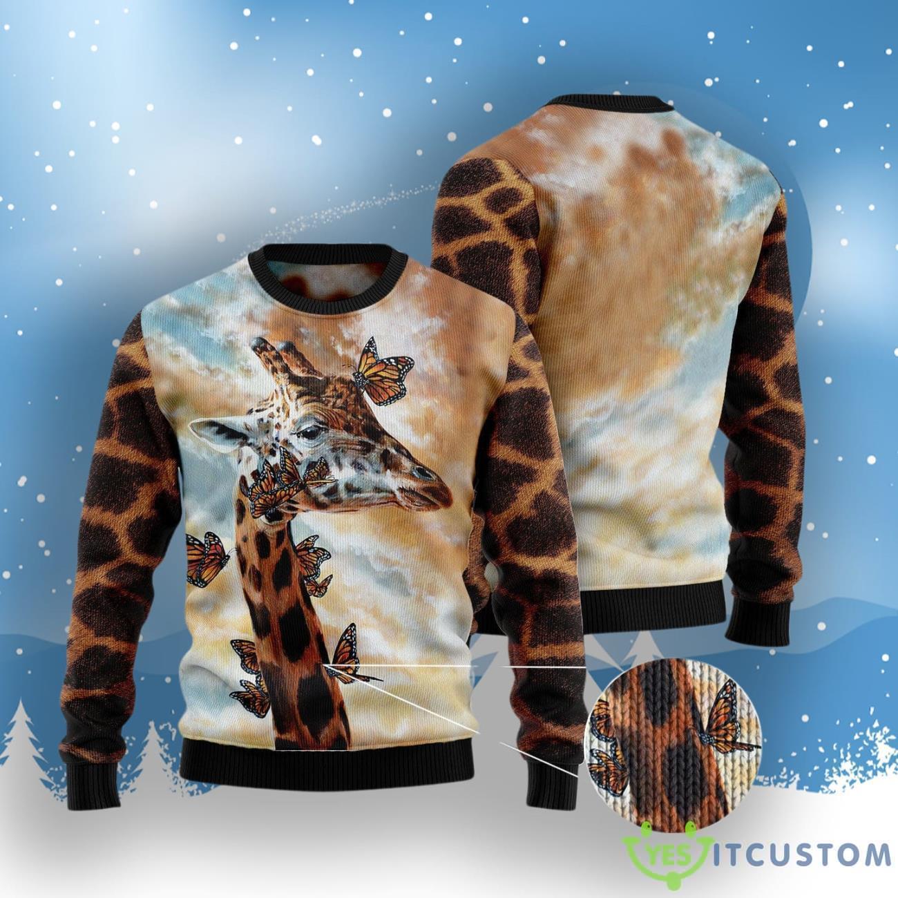 Giraffe Butterfly Ugly Christmas Sweater 3 Giraffe Butterfly Ugly Christmas Sweater Product Photo 3
