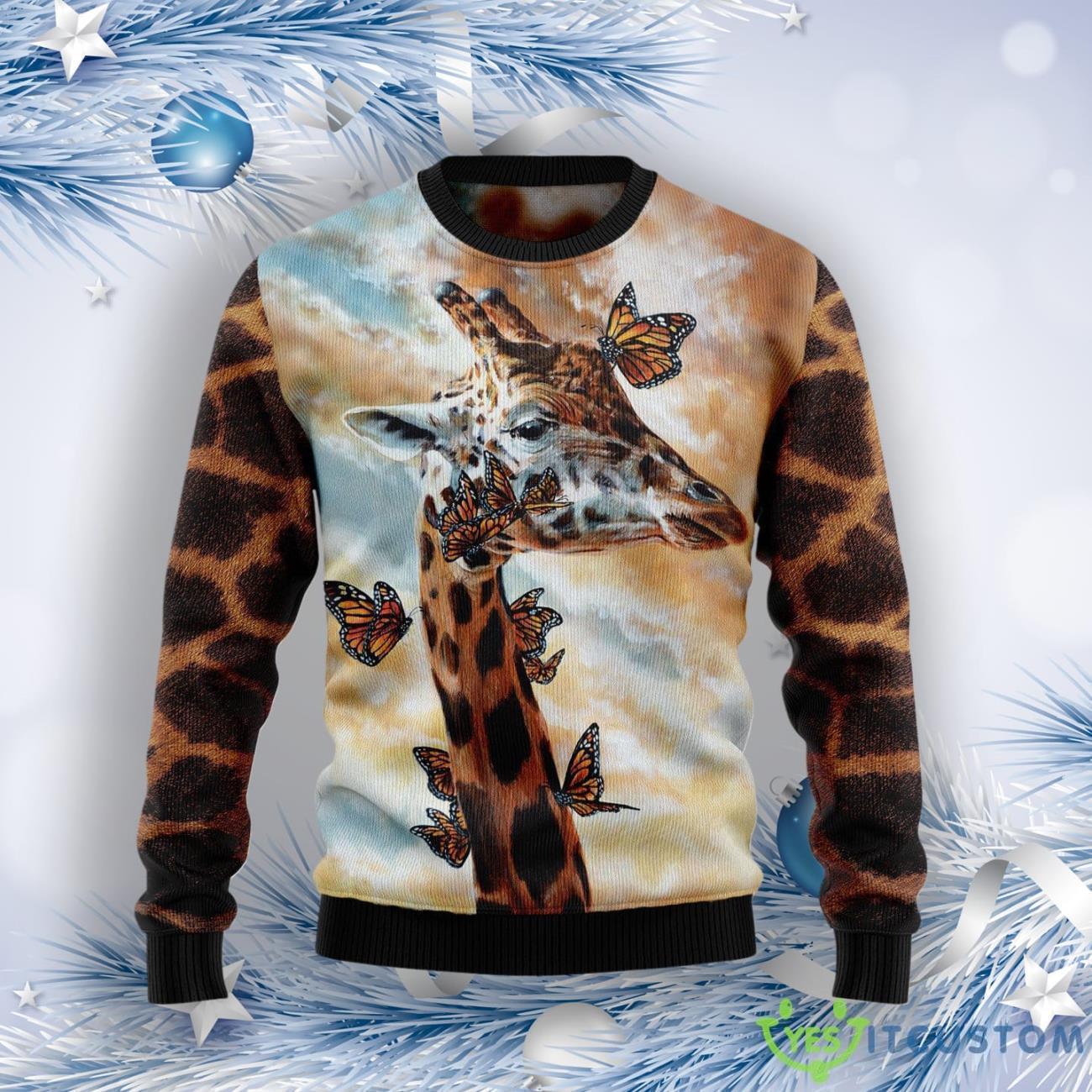 Giraffe Butterfly Ugly Christmas Sweater 7 Giraffe Butterfly Ugly Christmas Sweater Product Photo 1