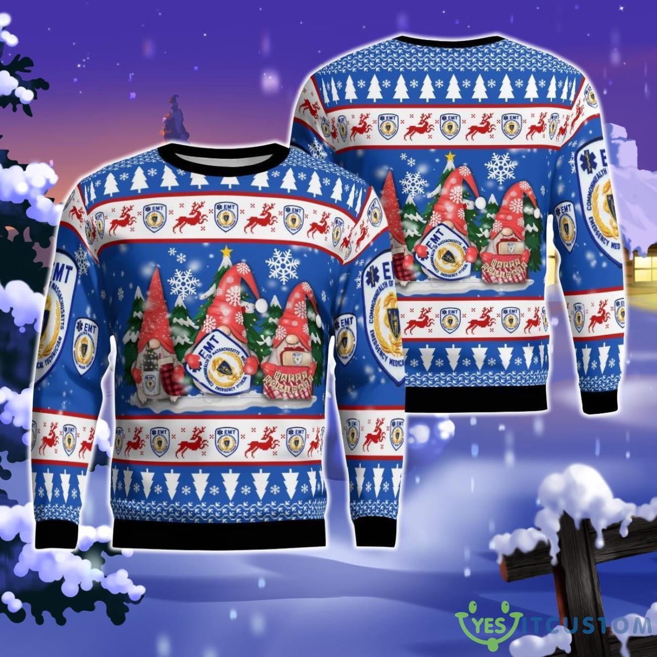 Gnome Massachusetts EMT Christmas Ugly Sweater 3 Gnome Massachusetts EMT Christmas Ugly Sweater Product Photo 1