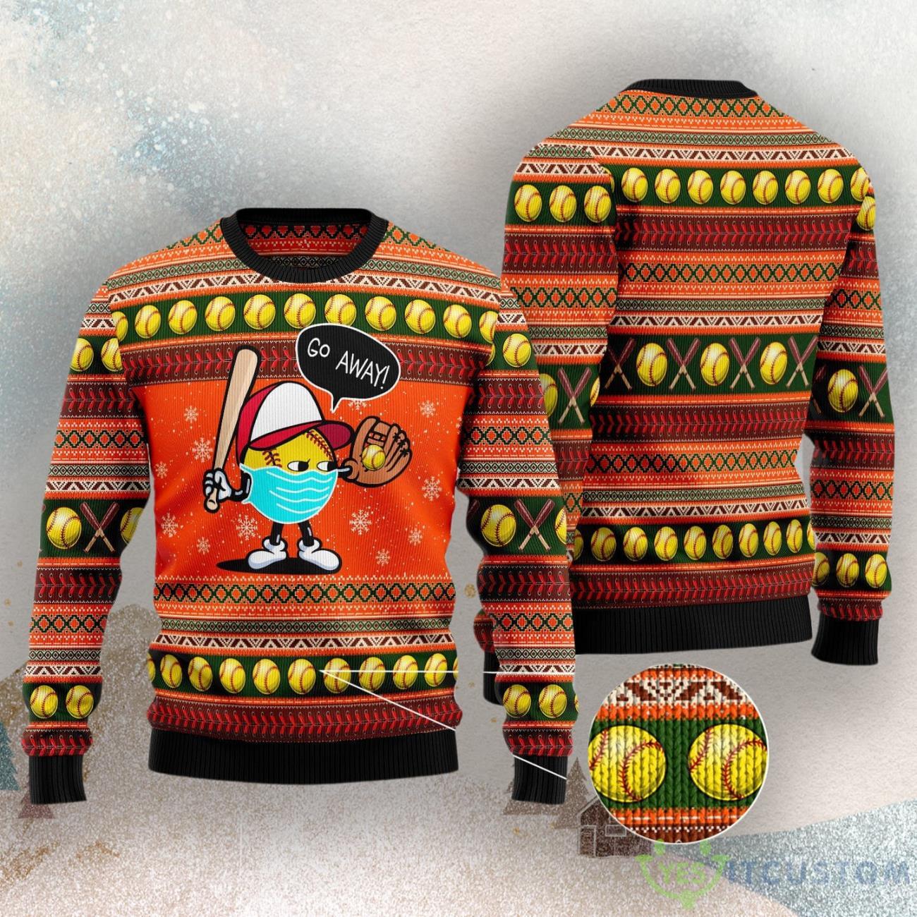 Go Away Softball Ugly Christmas Sweater 3 Go Away Softball Ugly Christmas Sweater Product Photo 1