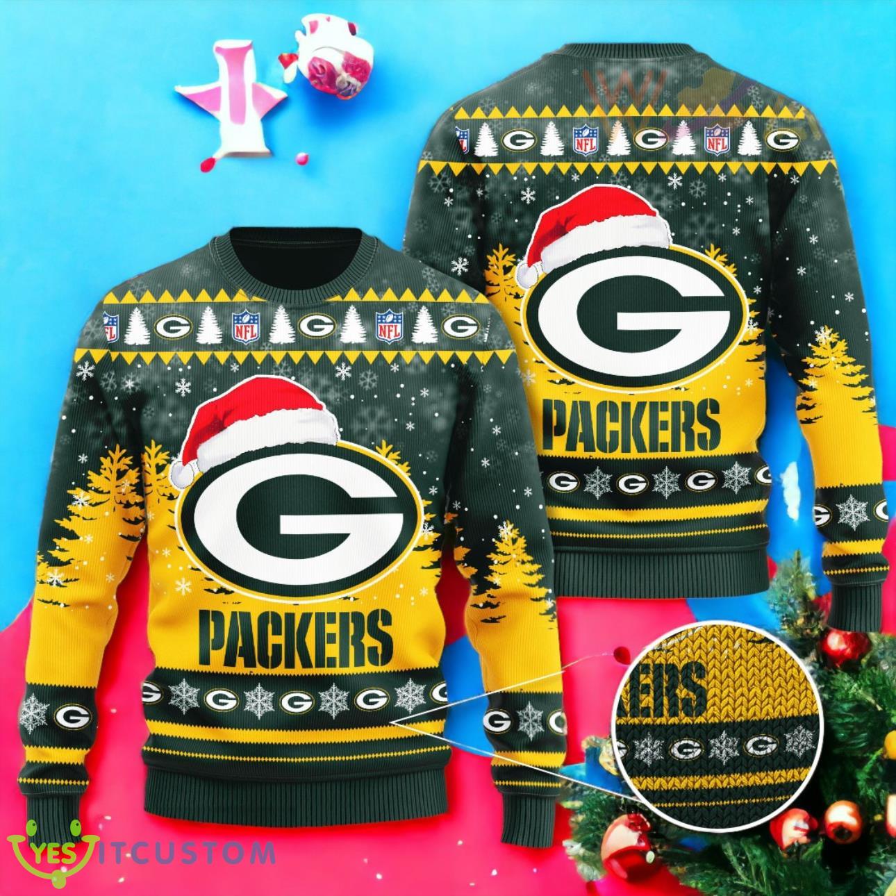 Green Bay Packers 3D Ugly Christmas Sweater 3 Green Bay Packers 3D Ugly Christmas Sweater Product Photo 1