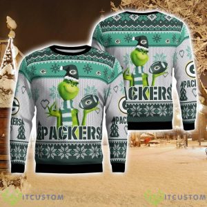Green Bay Packers Grinch Snowflake Pattern Ugly Sweater Christmas Product Photo 1