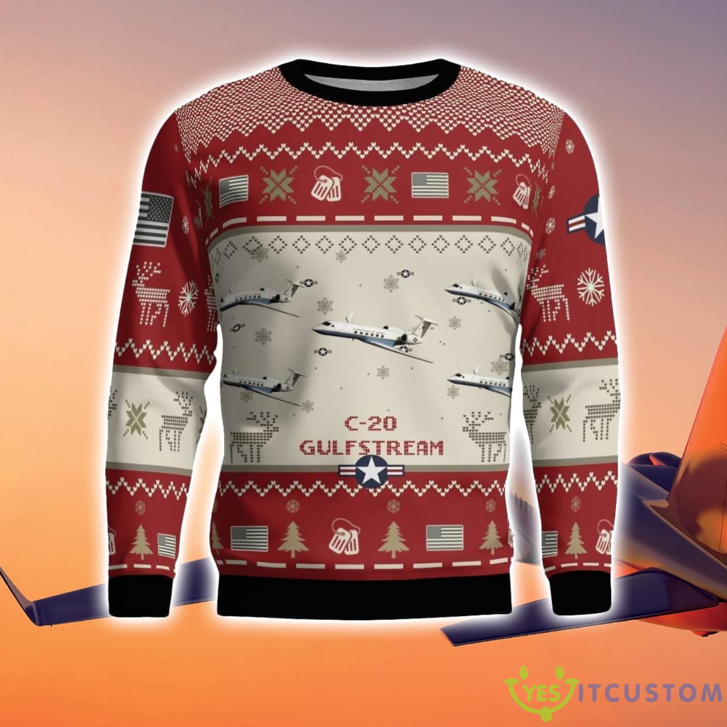 Gulfstream C-20 C20 Aircraft AOP Red Ugly Christmas Sweater Christmas Gift Veteran 3D Sweater 8 Gulfstream C-20 C20 Aircraft AOP Red Ugly Christmas Sweater Christmas Gift Veteran 3D Sweater Product Photo 2