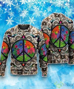 Hippie Peace Sign Galaxy Ugly Christmas Sweater Product Photo 1