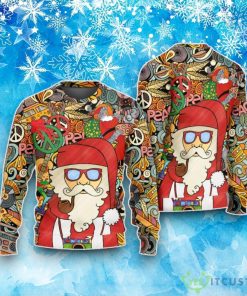 Hippie Santa Claus Love & Peace Cartoon Style Ugly Christmas Sweater 3 Hippie Santa Claus Love & Peace Cartoon Style Ugly Christmas Sweater Product Photo 2