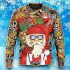 Hippie Santa Claus Love & Peace Cartoon Style Ugly Christmas Sweater Product Photo 1