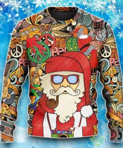 Hippie Santa Claus Love & Peace Cartoon Style Ugly Christmas Sweater Product Photo 1