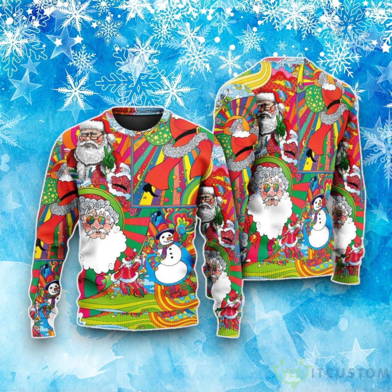 Hippie Santa Merry Xmas Ugly Christmas Sweater 5 Hippie Santa Merry Xmas Ugly Christmas Sweater Product Photo 1
