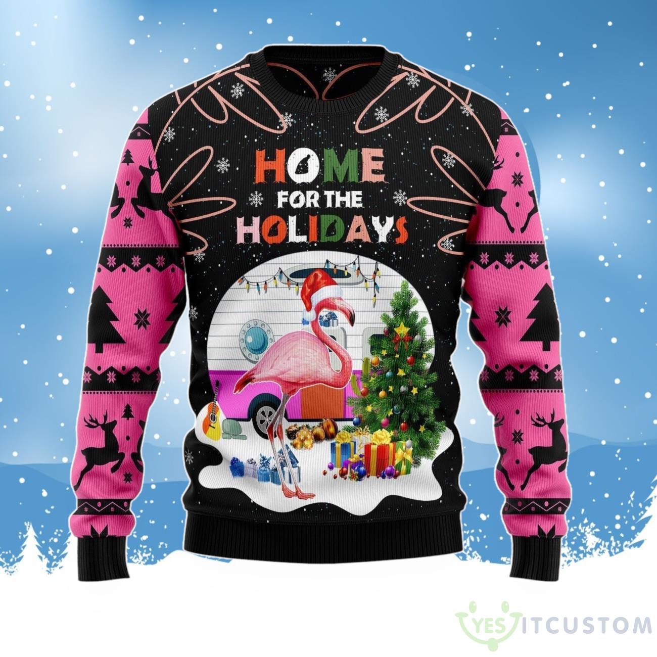 Home For The Holidays Flamingo Ugly Christmas Sweater For Men & Women 3 Home For The Holidays Flamingo Ugly Christmas Sweater For Men & Women Product Photo 1