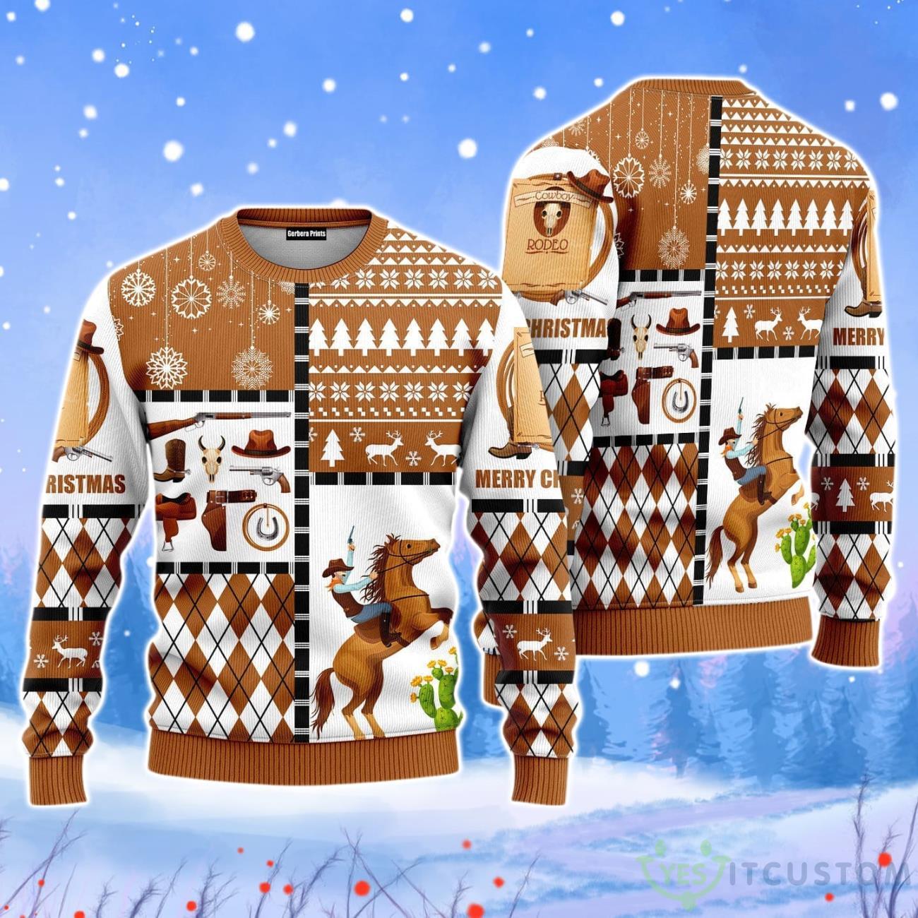 Horse Cowboy Merry Christmas Unisex Ugly Sweater 3 Horse Cowboy Merry Christmas Unisex Ugly Sweater Product Photo 1
