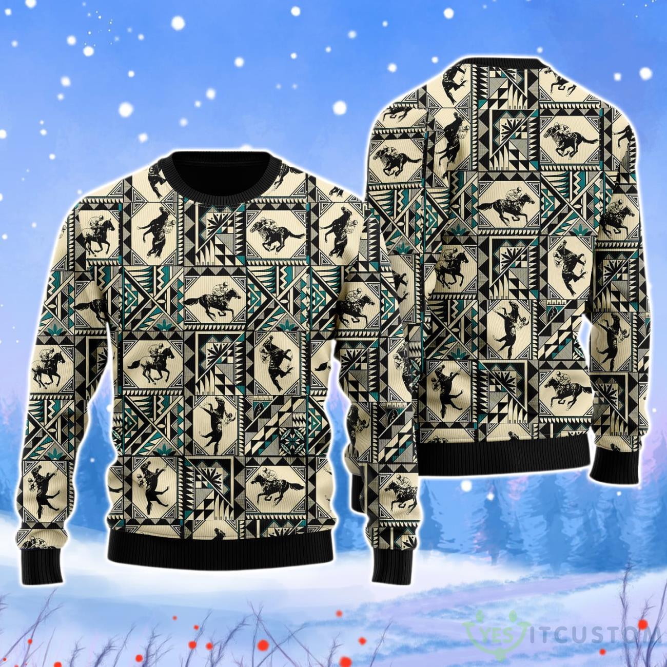 Horse Racing Native Christmas Unisex Ugly Sweater 3 Horse Racing Native Christmas Unisex Ugly Sweater Product Photo 1