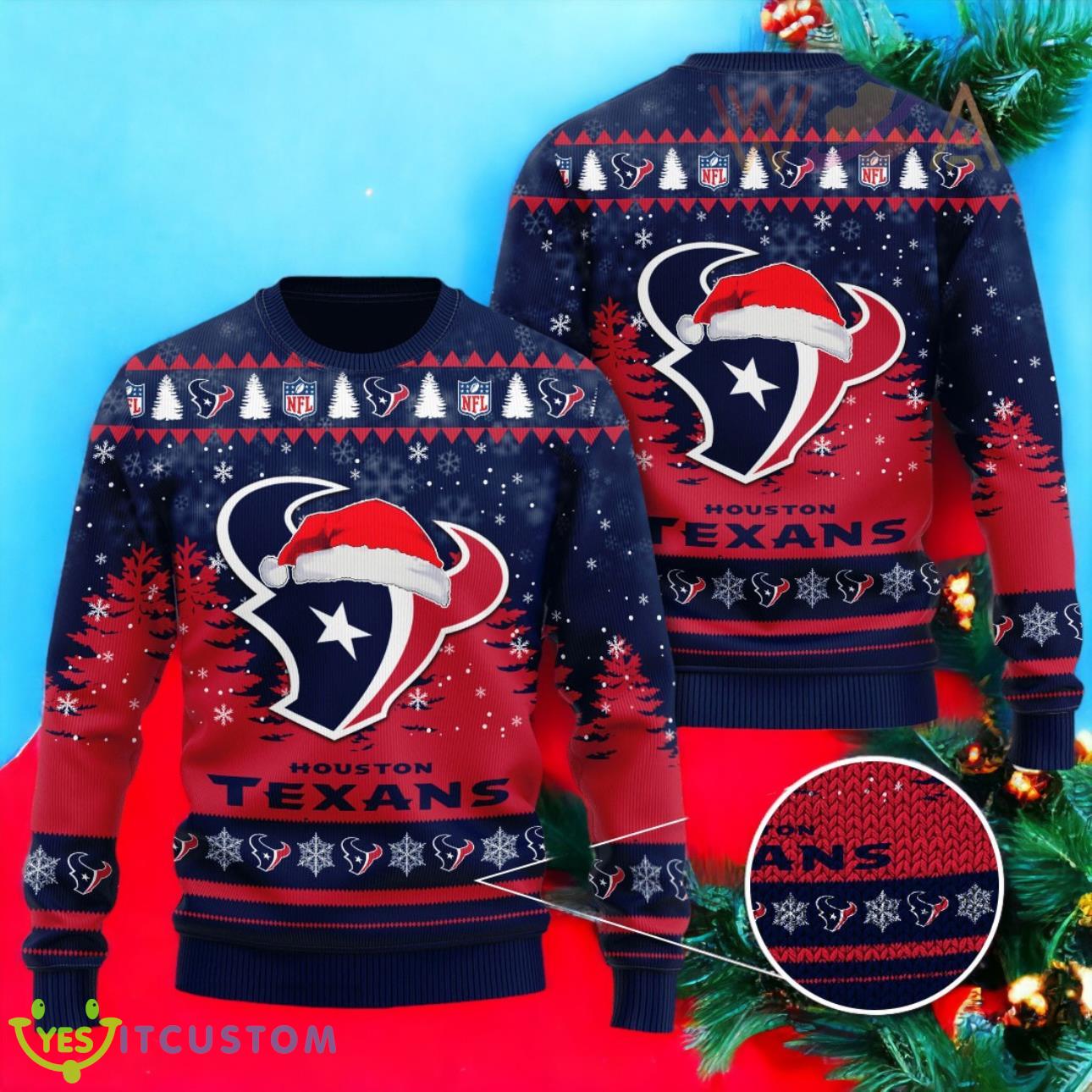 Houston Texans 3D Ugly Christmas Sweater 3 Houston Texans 3D Ugly Christmas Sweater Product Photo 1