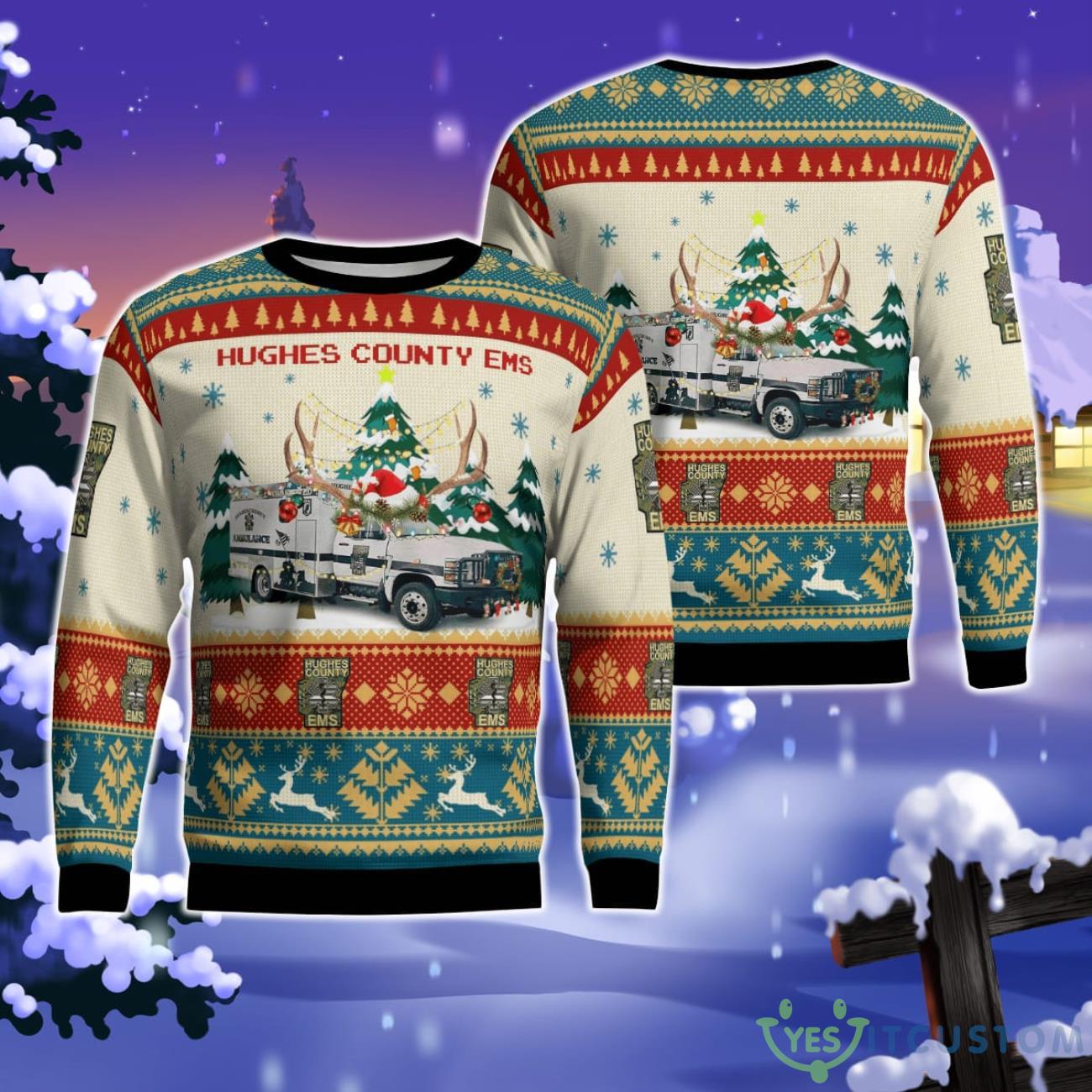 Hughes County EMS Christmas Ugly Sweater 3 Hughes County EMS Christmas Ugly Sweater Product Photo 1