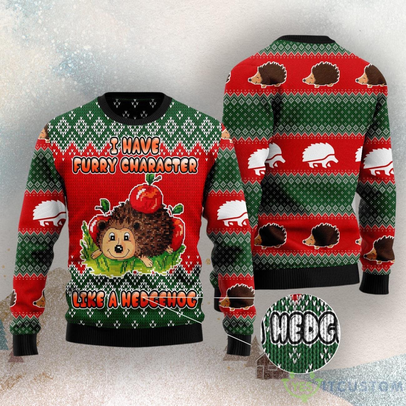 I Have A Furry Character Like A Hedgehog Ugly Christmas Sweater 3 I Have A Furry Character Like A Hedgehog Ugly Christmas Sweater Product Photo 3