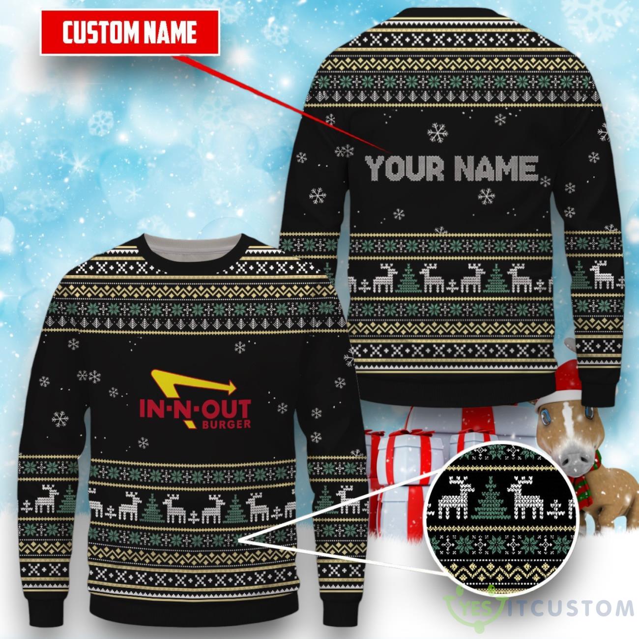 In-N-Out Ugly Christmas Sweater, Xmas Gift Ideas For Fans Custom Name 3 In-N-Out Ugly Christmas Sweater, Xmas Gift Ideas For Fans Custom Name Product Photo 1