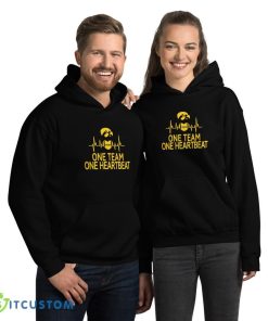 Iowa Hawkeyes One Team One Heartbeat T Shirt, Christmas Sweatshirt - 18500 Unisex Heavy Blend Hooded Sweatshirt