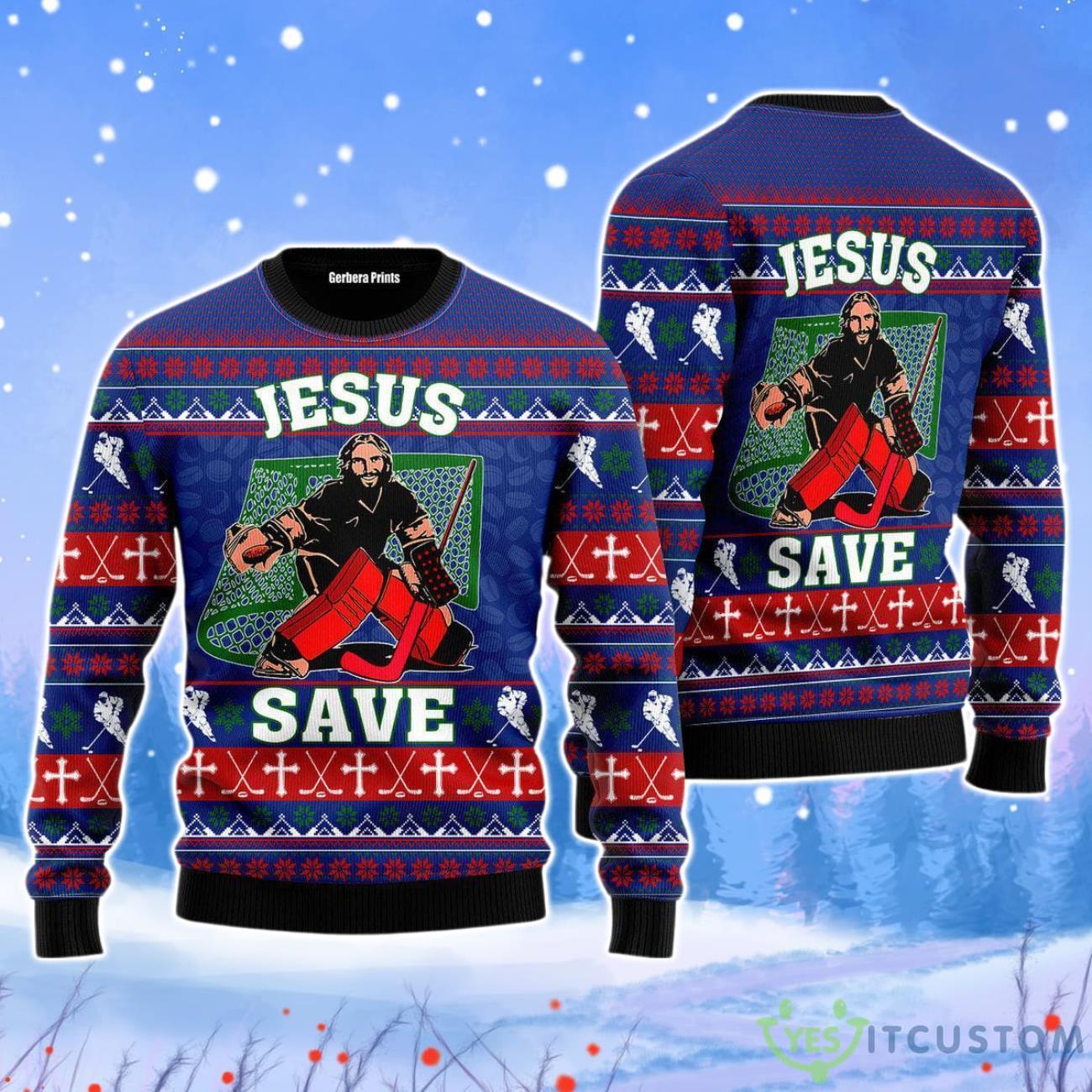 Jesus Saves Hockey Christmas Unisex Ugly Sweater For Men Women 3 Jesus Saves Hockey Christmas Unisex Ugly Sweater For Men Women Product Photo 1