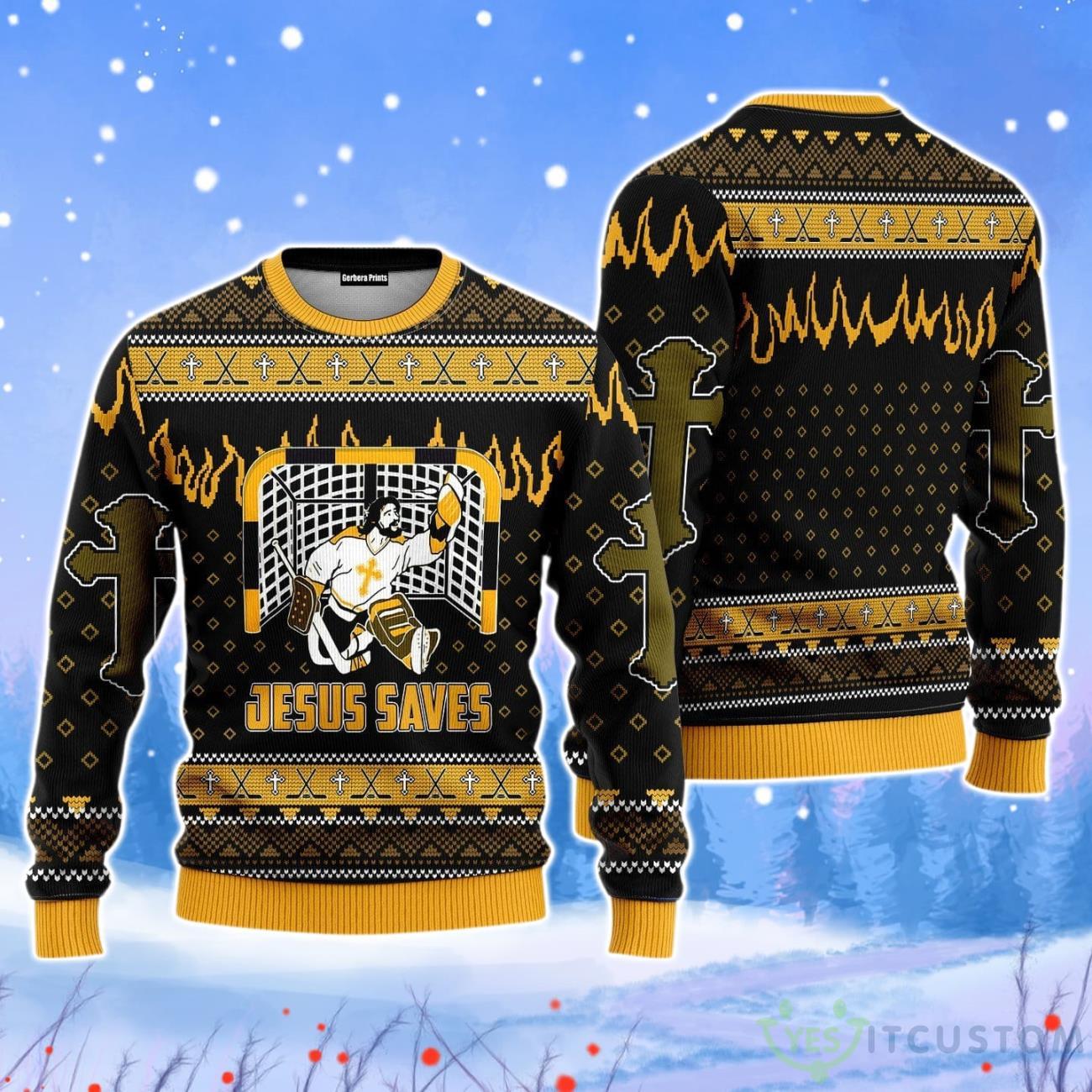 Jesus Saves Hockey Christmas Unisex Ugly Sweater 3 Jesus Saves Hockey Christmas Unisex Ugly Sweater Product Photo 1