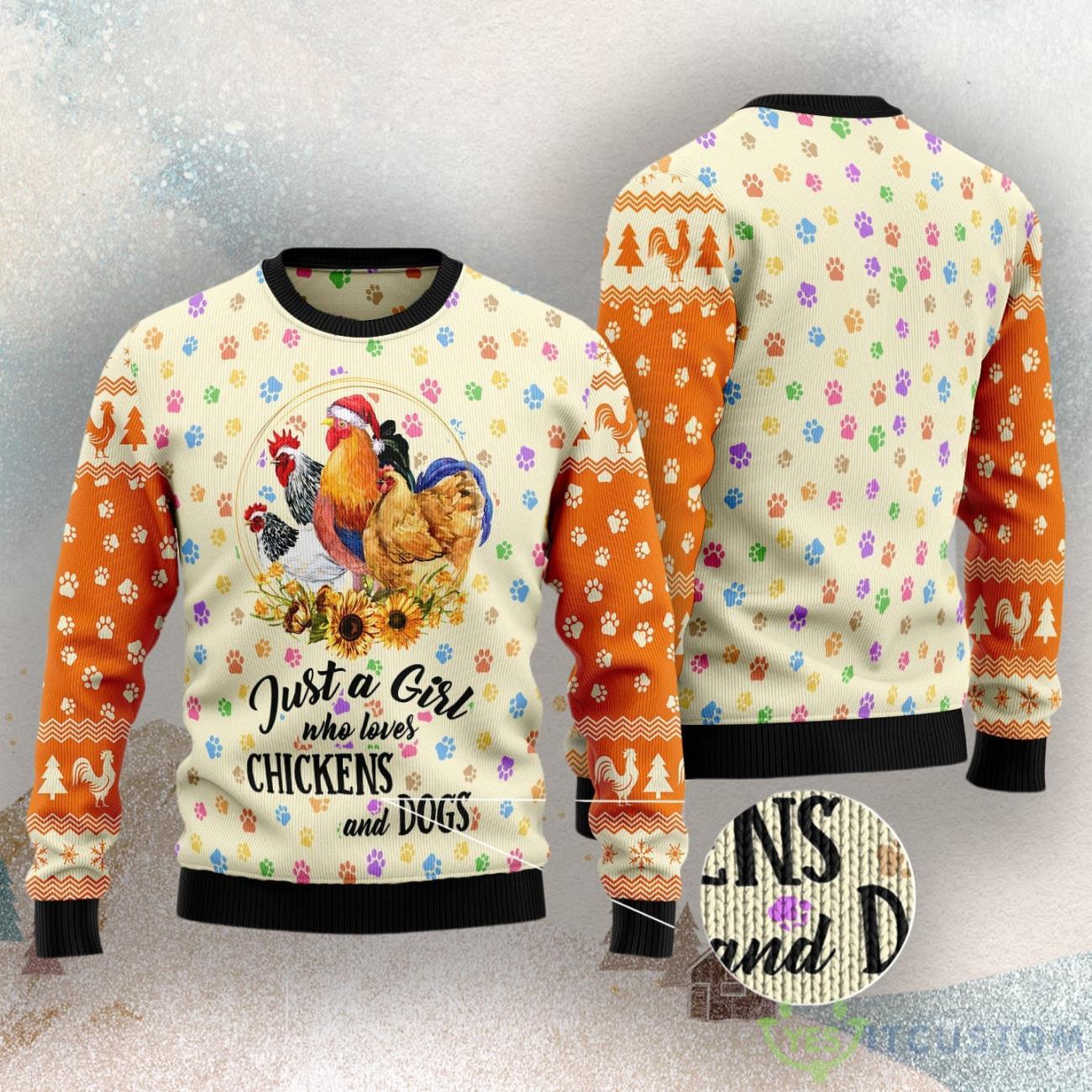 Just A Girl Who Loves Chickens And Dogs Ugly Christmas Sweater 3 Just A Girl Who Loves Chickens And Dogs Ugly Christmas Sweater Product Photo 1