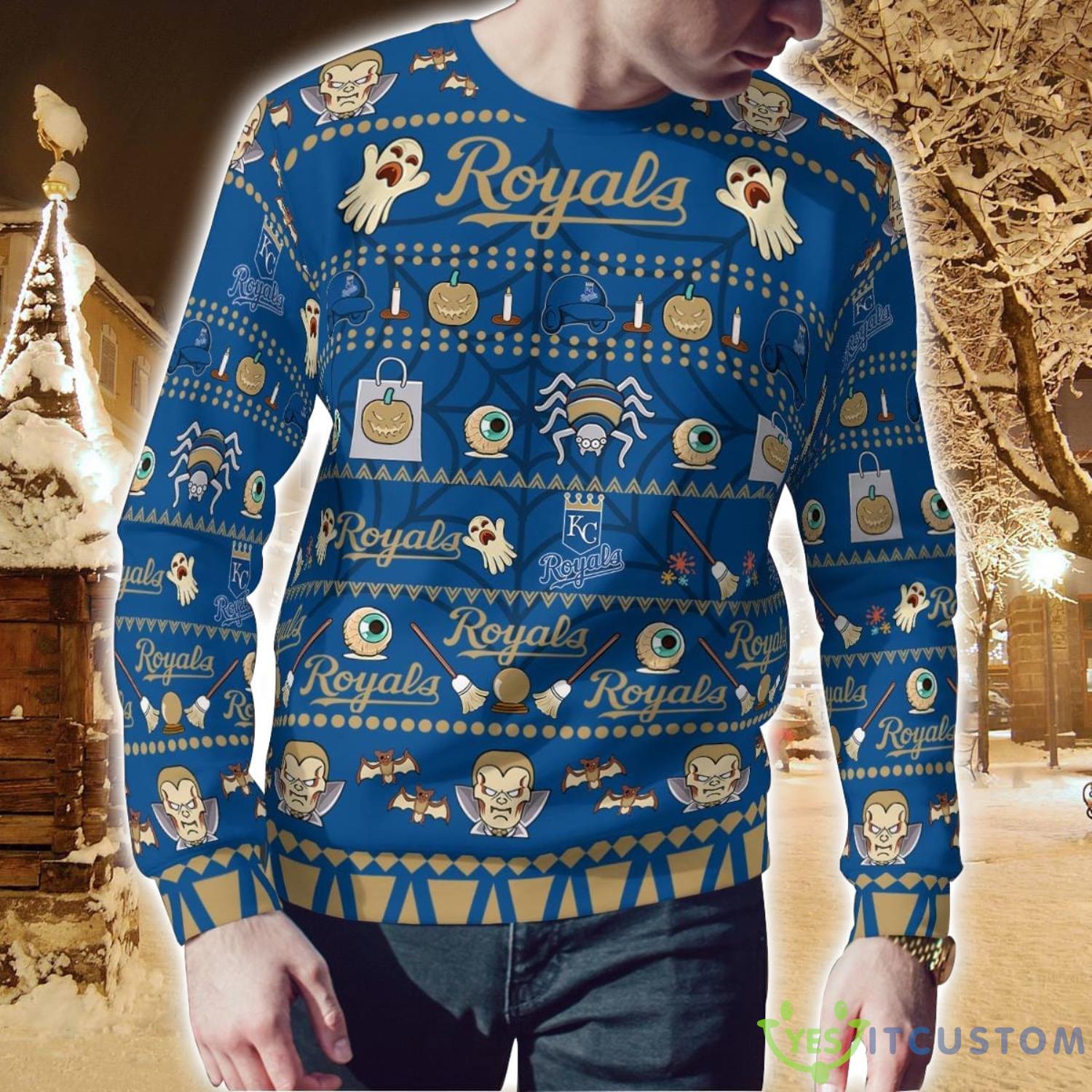 Kansas City Royals Pumpkin Halloween Spooky Ghost Pattern Funny 3D Sweater Men And Women Gift 6 Kansas City Royals Pumpkin Halloween Spooky Ghost Pattern Funny 3D Sweater Men And Women Gift Product Photo 2