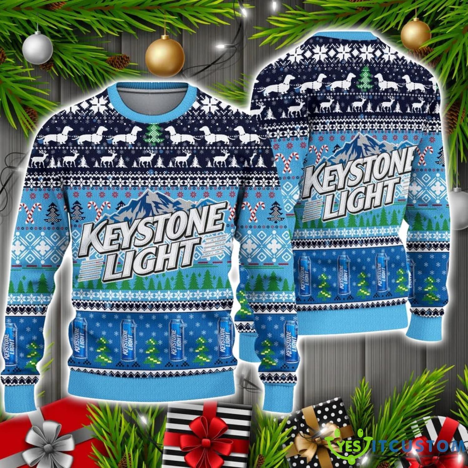Keystone Light Moutain Beer Ugly Sweater Christmas Holiday Gift