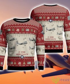 Lockheed C-130 Hercules C130 Aircraft Ugly Christmas Sweater Red Color Christmas Gift Veteran 3D Sweater Product Photo 1