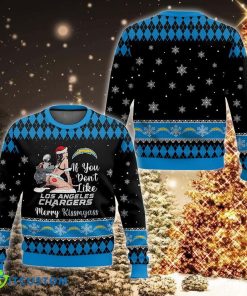 Los Angeles Chargers Kissmyass Snowflake Knitted Sweater Snowflake For Christmas - Los Angeles Chargers Kissmyass Ugly Christmas Sweater For Men And Women Photo 1