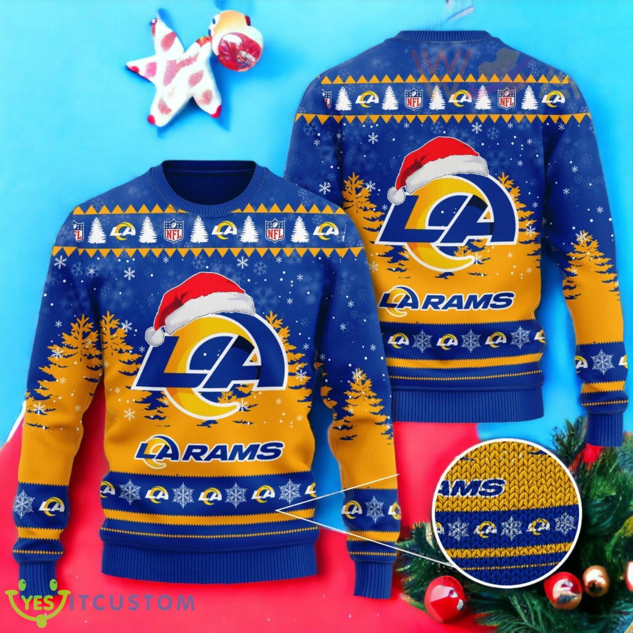 Los Angeles Rams 3D Ugly Christmas Sweater 3 Los Angeles Rams 3D Ugly Christmas Sweater Product Photo 1